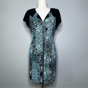 Vena‎ Cava 100% Silk Zip Front Sheath Dress / Teal & Black / SZ 6